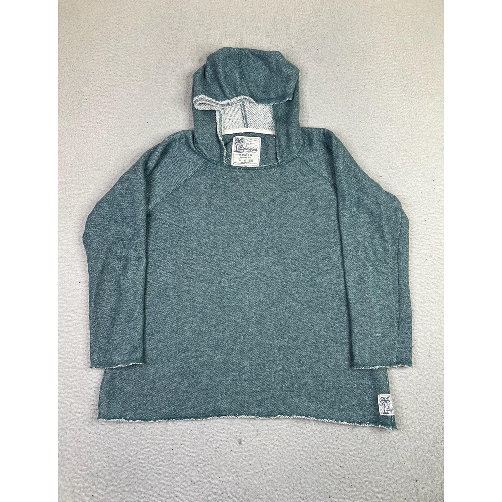 Life Is Good Hoodie Sweatshirt Womens Small Green Terry Classic Fit Raw Hem